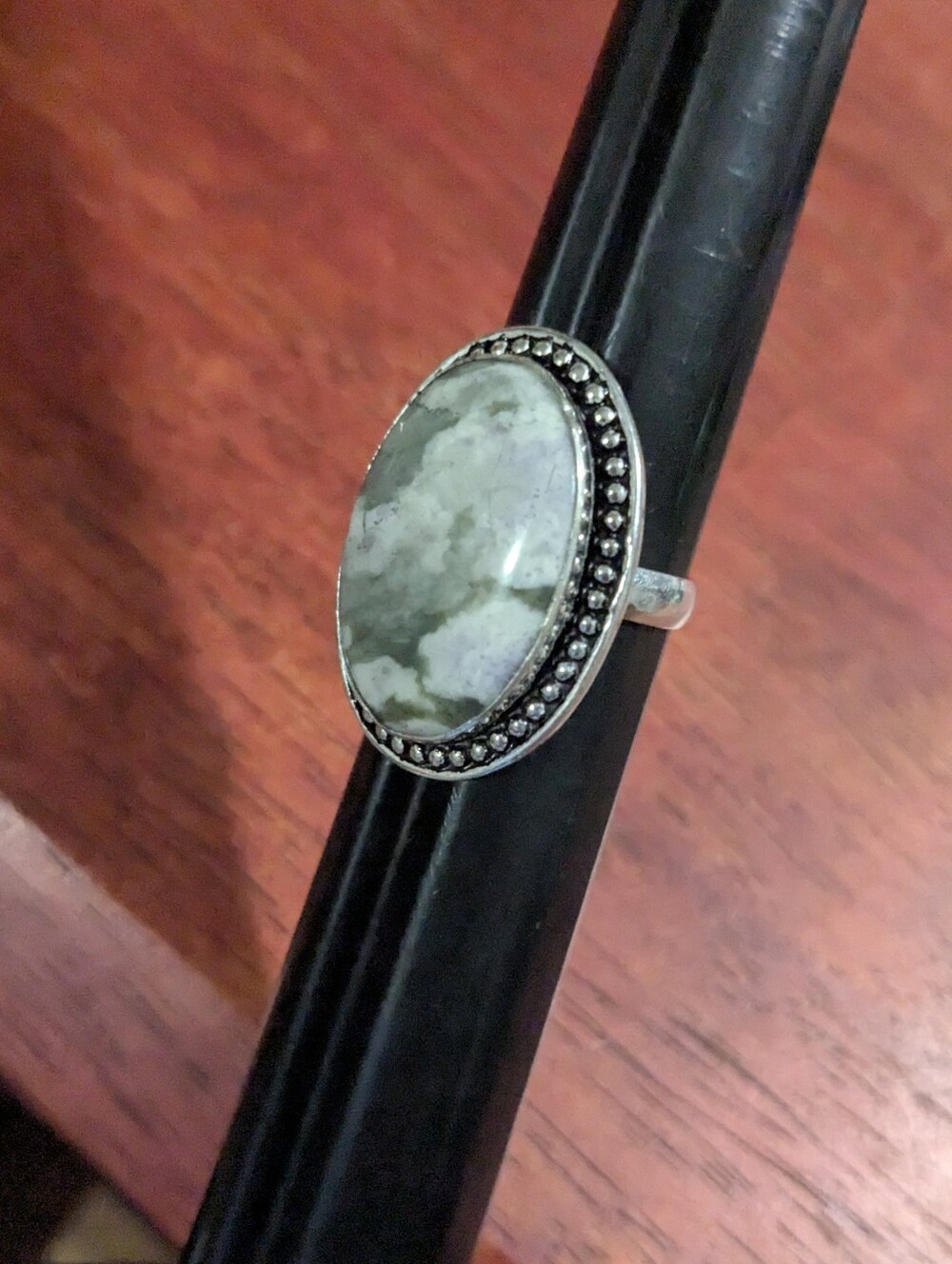 Handcrafted Peace Jade Oversized Oval Ring – Size 9.25